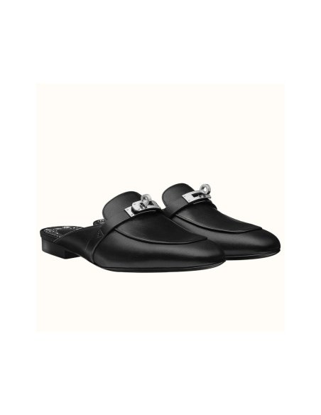 Cheap Reps Hermes Oz Mules In Noir Calfskin
