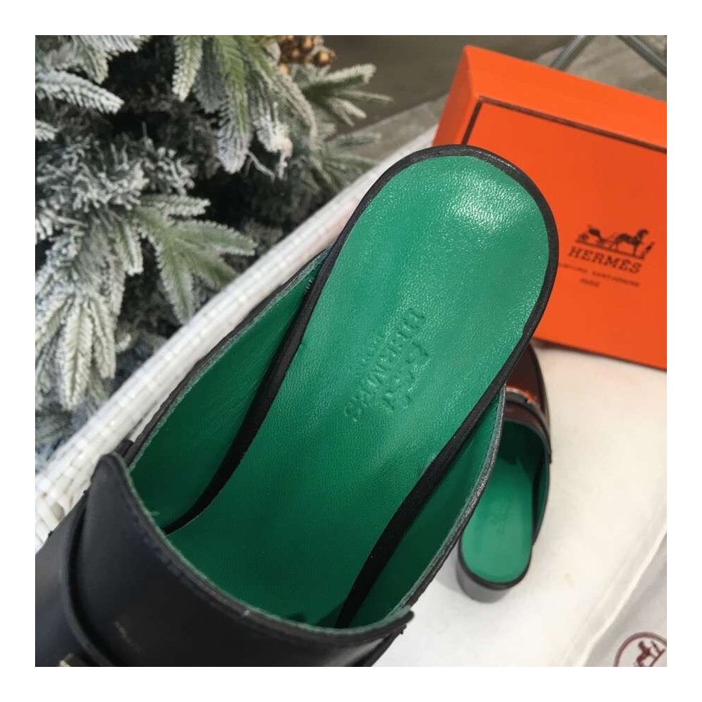 Cheap Reps Hermes Paradis Mules In Black Calfskin
