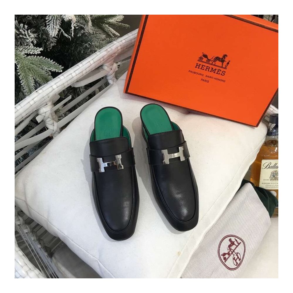 Cheap Reps Hermes Paradis Mules In Black Calfskin