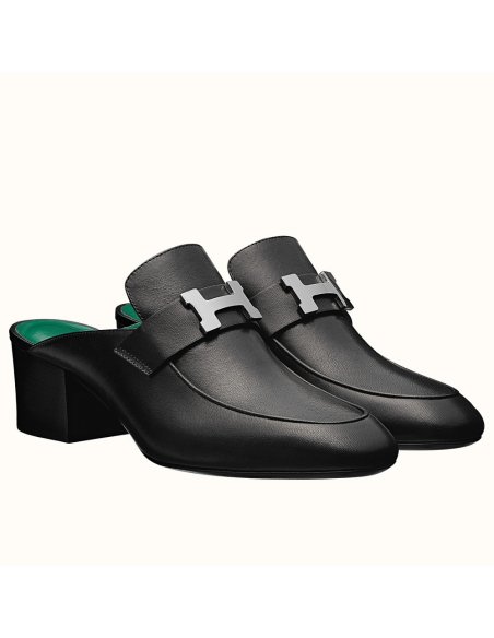 Cheap Reps Hermes Paradis Mules In Black Calfskin