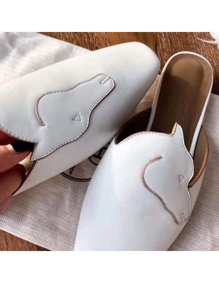 Cheap Reps Hermes Tangeria Mules In White Calfskin