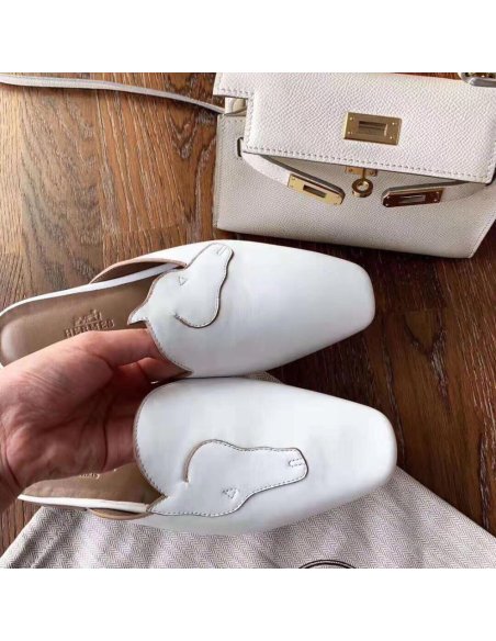 Cheap Reps Hermes Tangeria Mules In White Calfskin