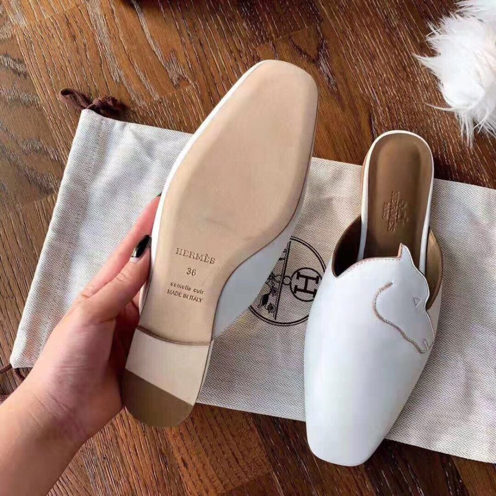 Cheap Reps Hermes Tangeria Mules In White Calfskin
