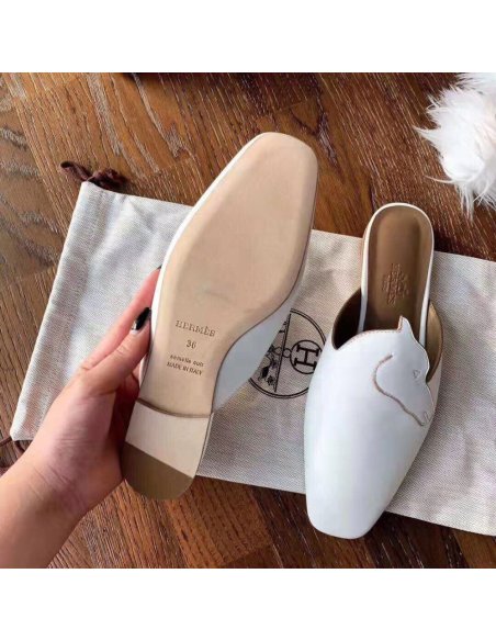 Cheap Reps Hermes Tangeria Mules In White Calfskin
