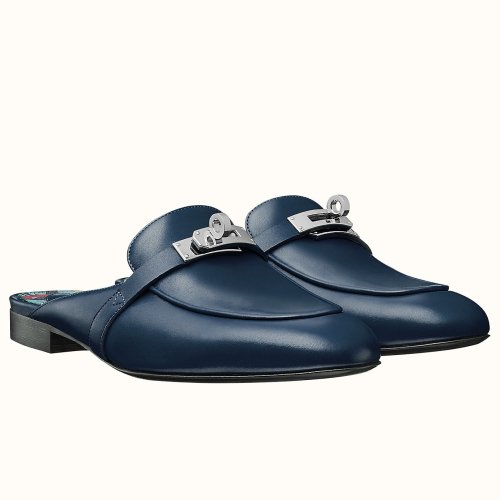 Cheap Reps Hermes Oz Mules In Dark Blue Calfskin