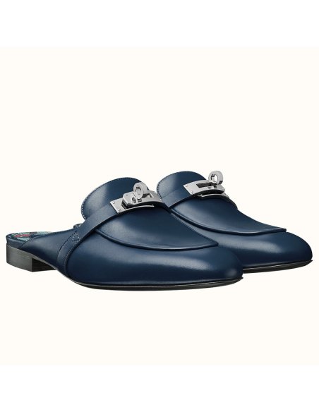 Cheap Reps Hermes Oz Mules In Dark Blue Calfskin