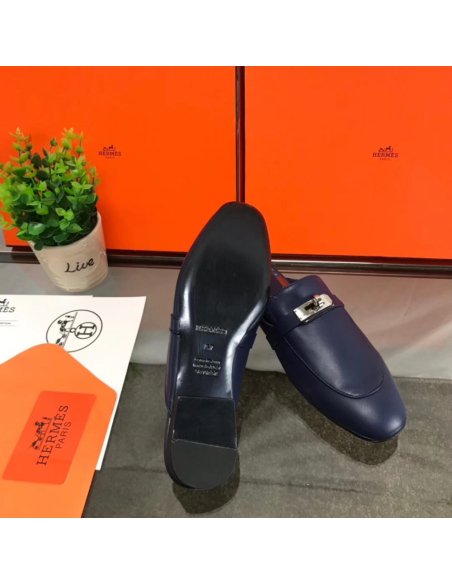 Cheap Reps Hermes Oz Mules In Dark Blue Calfskin