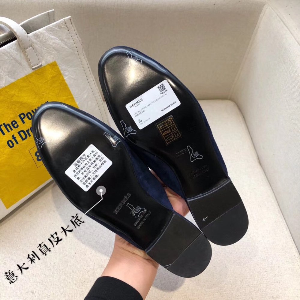 Cheap Reps Hermes Trocadero Mules In Blue Suede