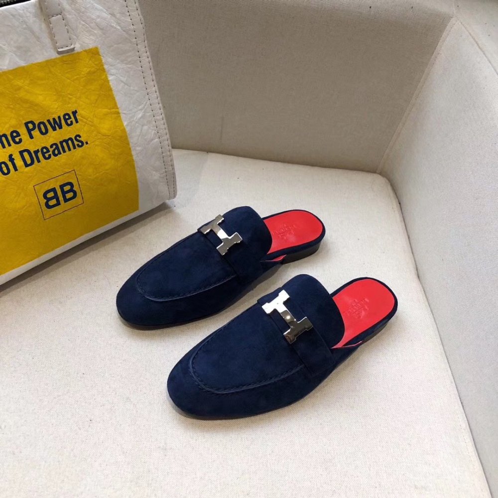 Cheap Reps Hermes Trocadero Mules In Blue Suede