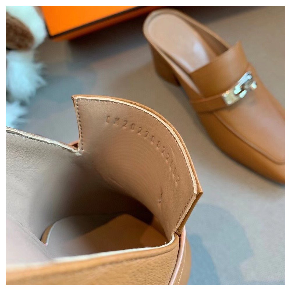 Cheap Reps Hermes Blossom Mules 60mm In Brown Goatskin
