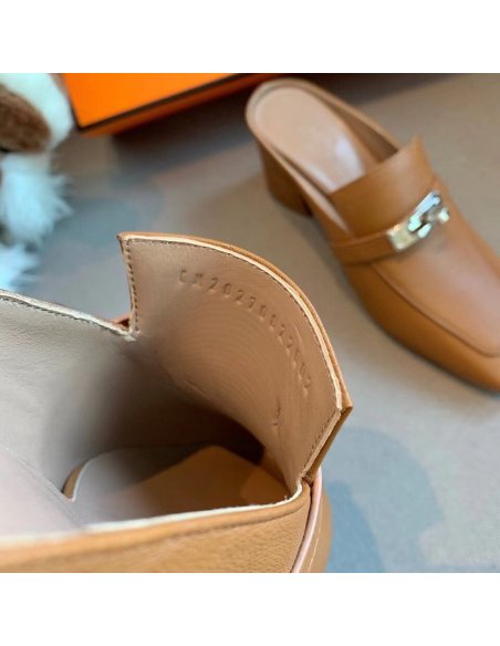 Cheap Reps Hermes Blossom Mules 60mm In Brown Goatskin