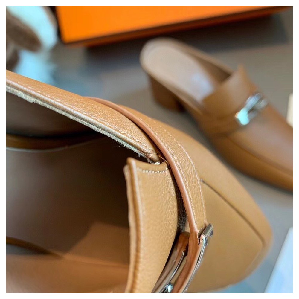 Cheap Reps Hermes Blossom Mules 60mm In Brown Goatskin
