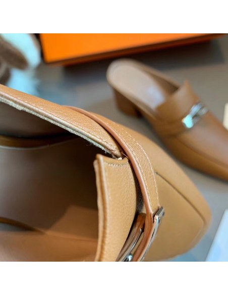 Cheap Reps Hermes Blossom Mules 60mm In Brown Goatskin