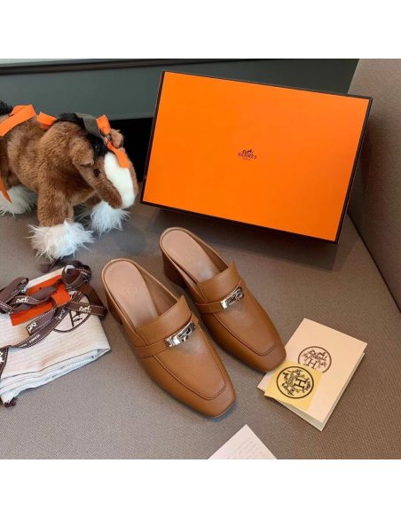 Cheap Reps Hermes Blossom Mules 60mm In Brown Goatskin