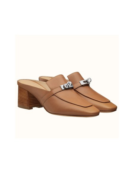 Cheap Reps Hermes Blossom Mules 60mm In Brown Goatskin