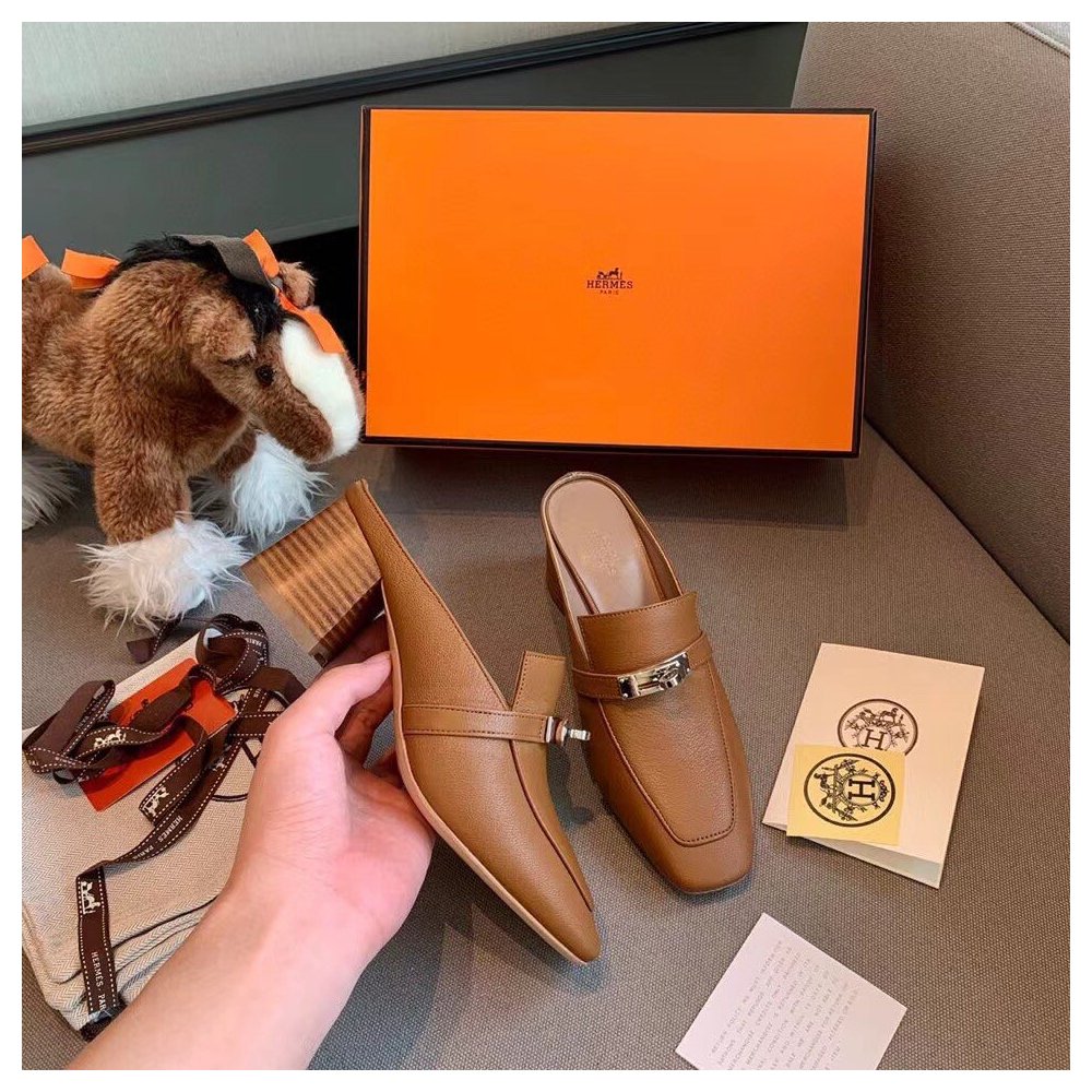 Cheap Reps Hermes Blossom Mules 60mm In Brown Goatskin