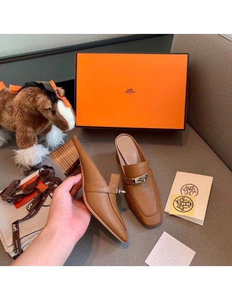 Cheap Reps Hermes Blossom Mules 60mm In Brown Goatskin