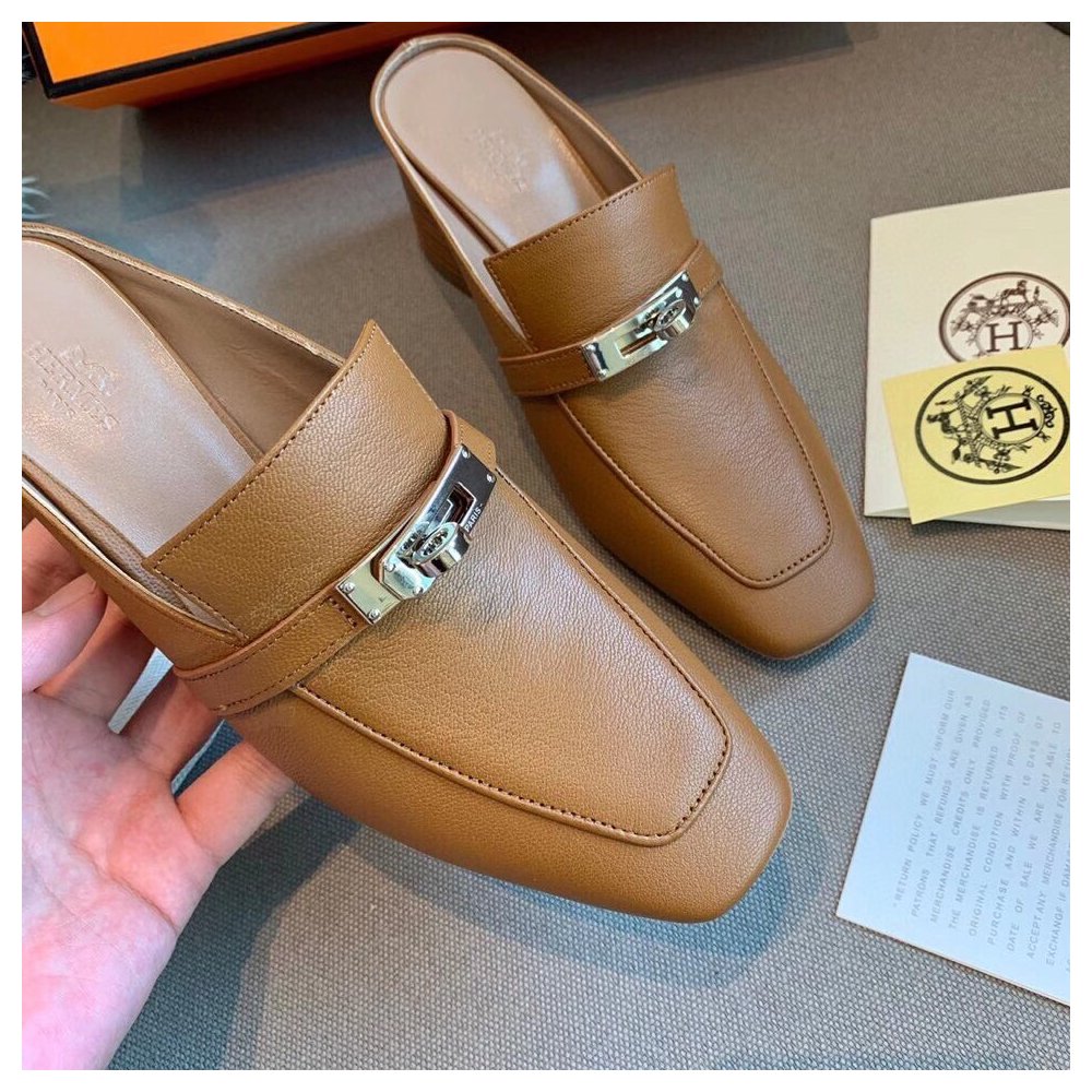 Cheap Reps Hermes Blossom Mules 60mm In Brown Goatskin