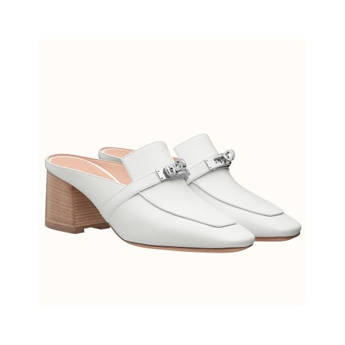 Cheap Reps Hermes Blossom Mules 60mm In White Goatskin