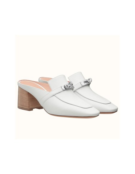 Cheap Reps Hermes Blossom Mules 60mm In White Goatskin
