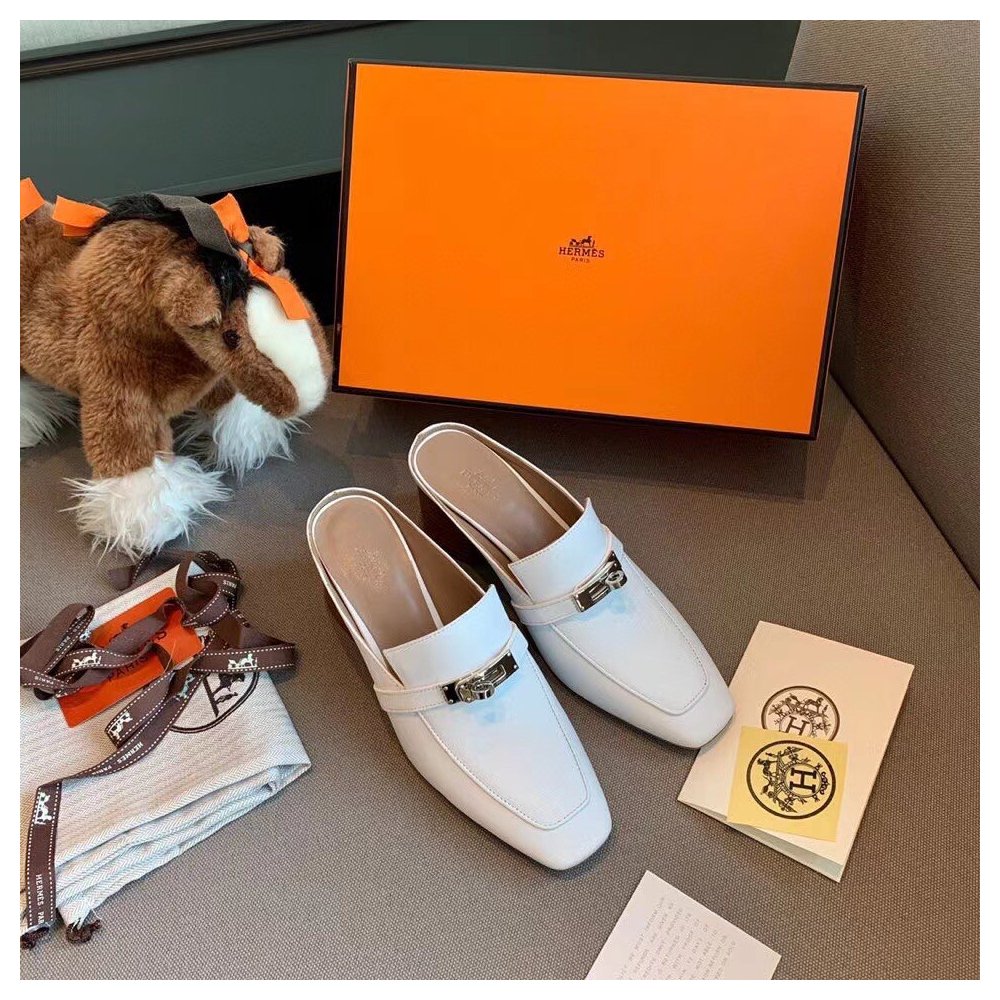 Cheap Reps Hermes Blossom Mules 60mm In White Goatskin