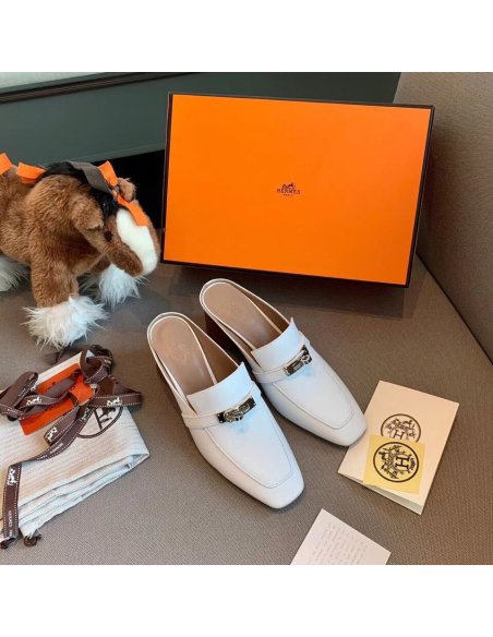 Cheap Reps Hermes Blossom Mules 60mm In White Goatskin