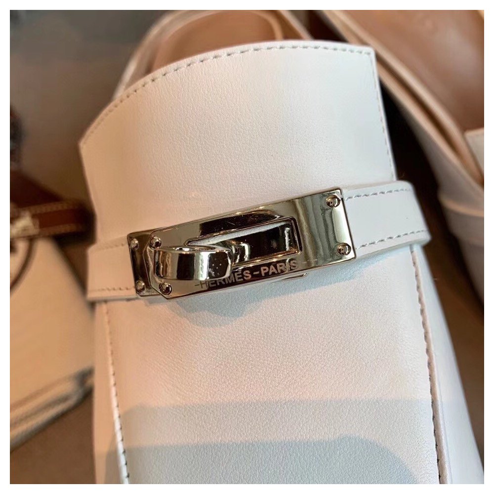 Cheap Reps Hermes Blossom Mules 60mm In White Goatskin