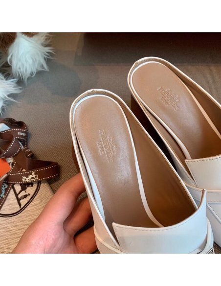 Cheap Reps Hermes Blossom Mules 60mm In White Goatskin
