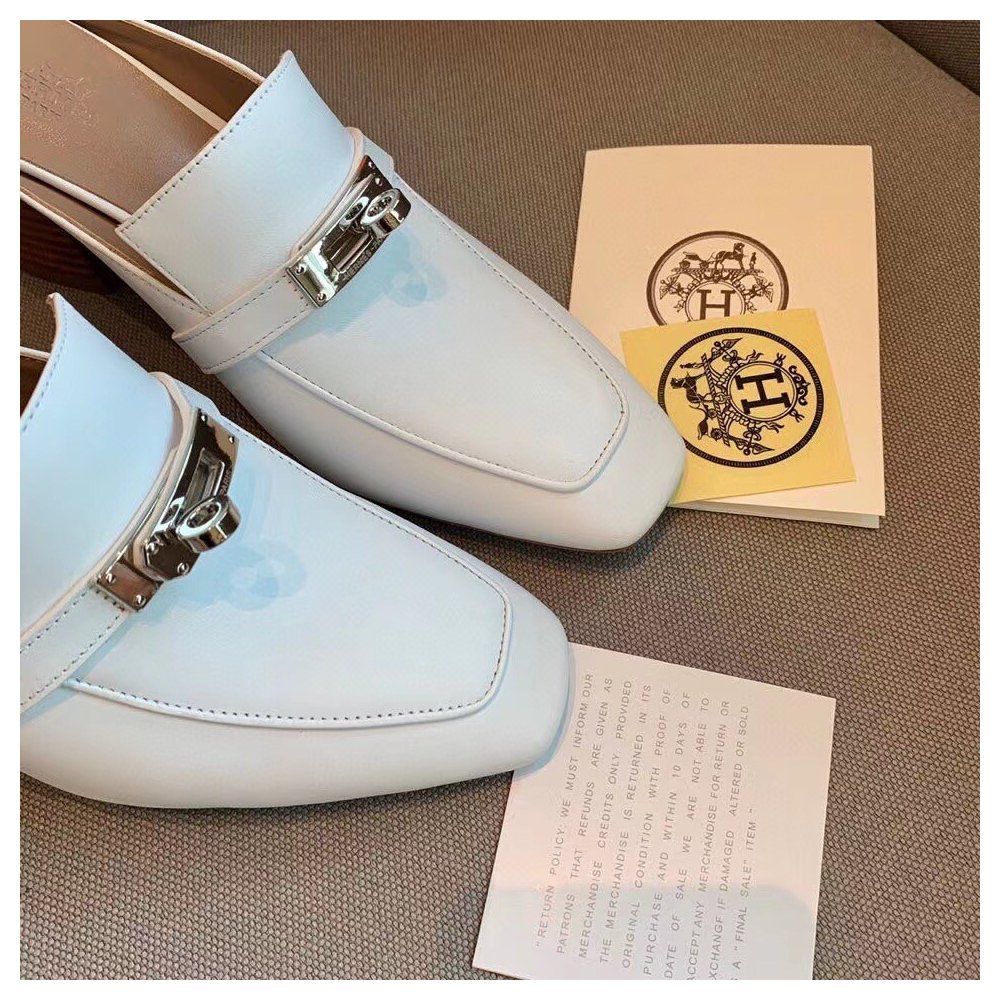 Cheap Reps Hermes Blossom Mules 60mm In White Goatskin
