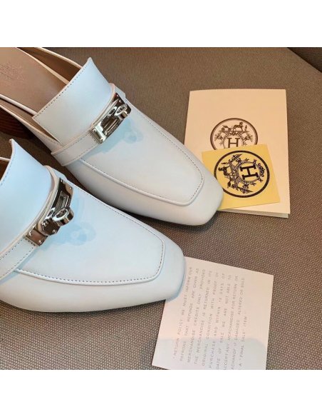 Cheap Reps Hermes Blossom Mules 60mm In White Goatskin