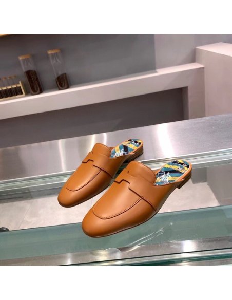 Cheap Reps Hermes Catena Mules In Brown Calfskin