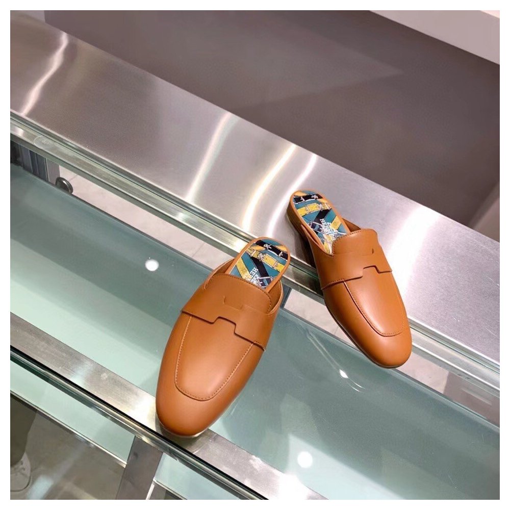 Cheap Reps Hermes Catena Mules In Brown Calfskin