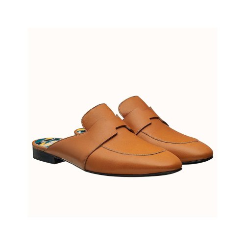 Cheap Reps Hermes Catena Mules In Brown Calfskin