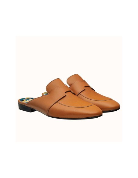 Cheap Reps Hermes Catena Mules In Brown Calfskin