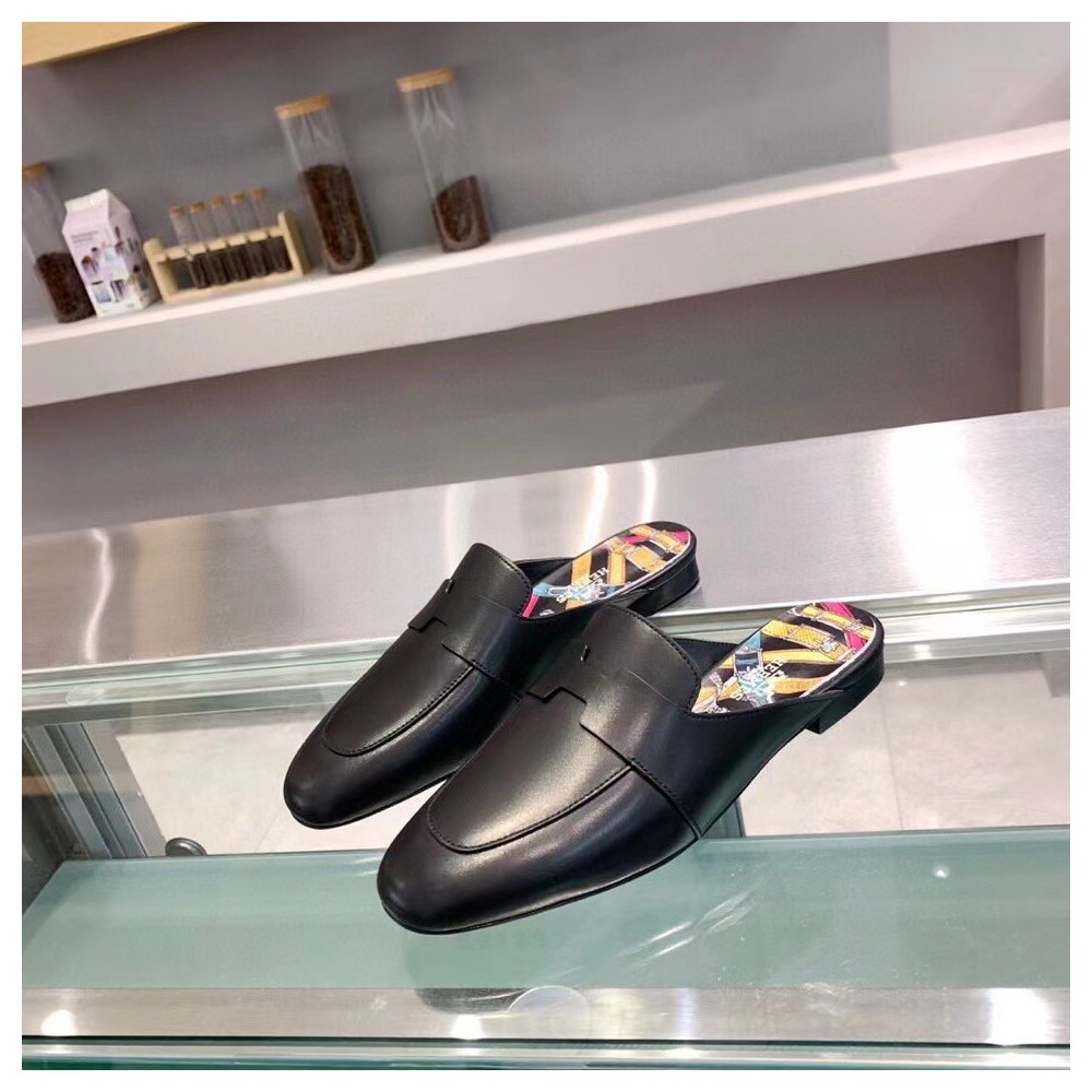 Cheap Reps Hermes Catena Mules In Black Calfskin