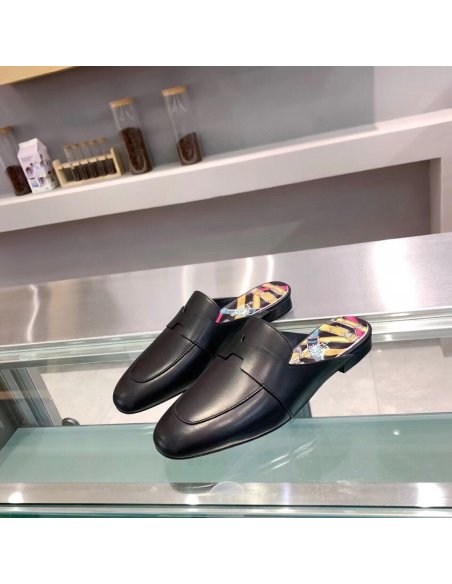 Cheap Reps Hermes Catena Mules In Black Calfskin