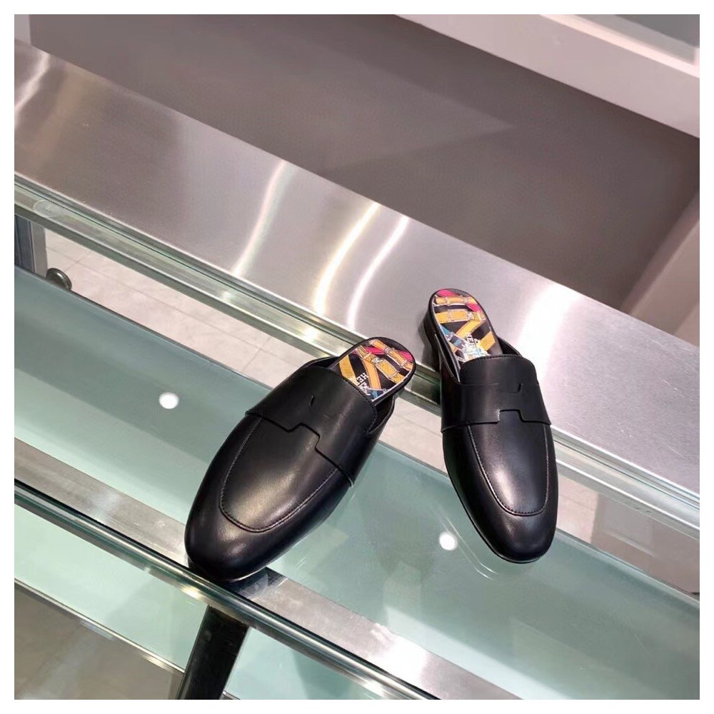 Cheap Reps Hermes Catena Mules In Black Calfskin