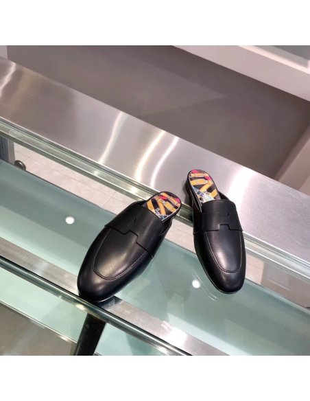 Cheap Reps Hermes Catena Mules In Black Calfskin