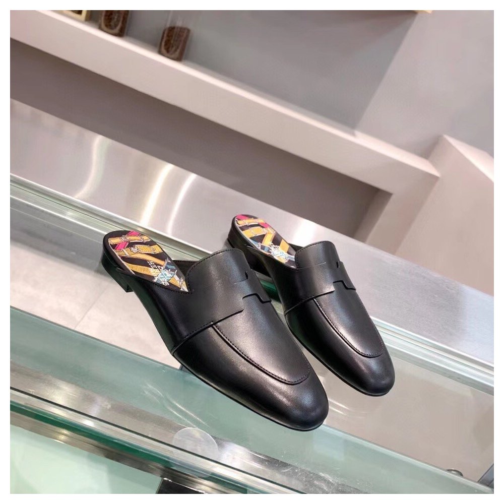 Cheap Reps Hermes Catena Mules In Black Calfskin