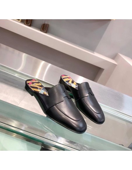 Cheap Reps Hermes Catena Mules In Black Calfskin