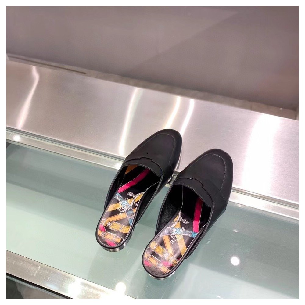 Cheap Reps Hermes Catena Mules In Black Calfskin