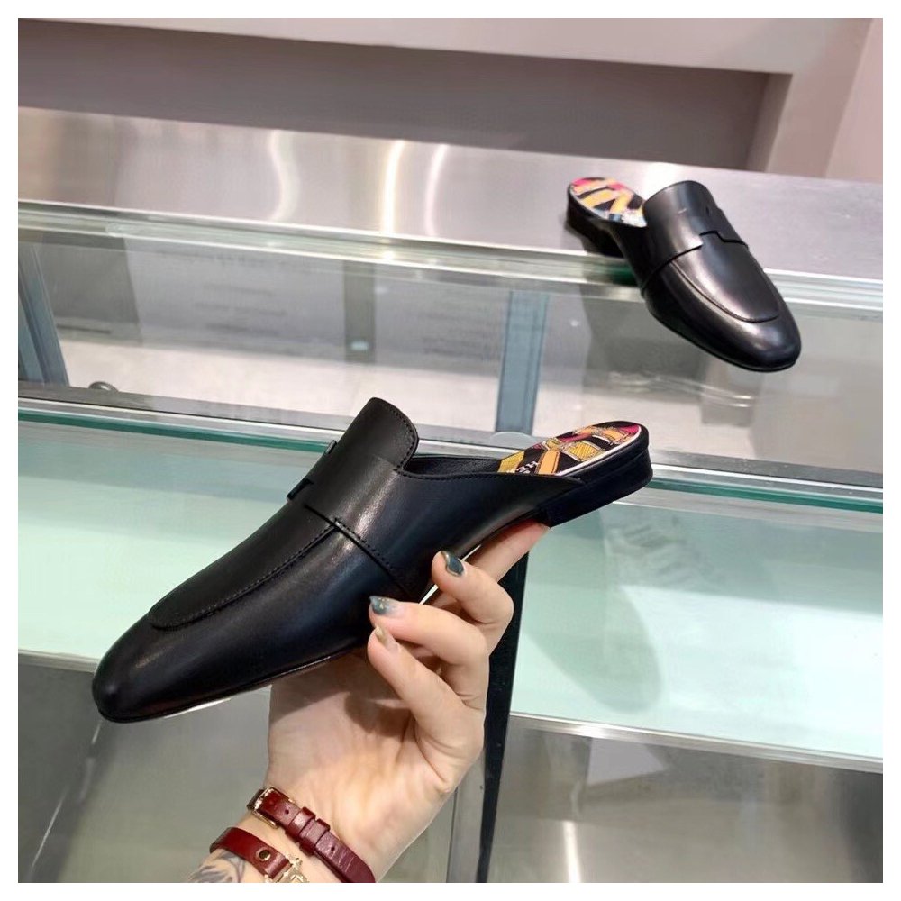 Cheap Reps Hermes Catena Mules In Black Calfskin