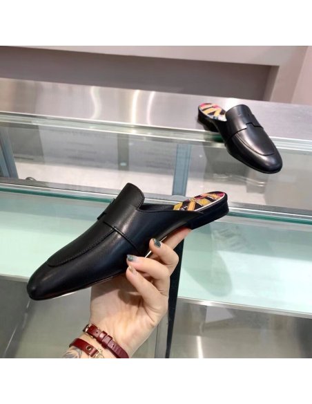 Cheap Reps Hermes Catena Mules In Black Calfskin