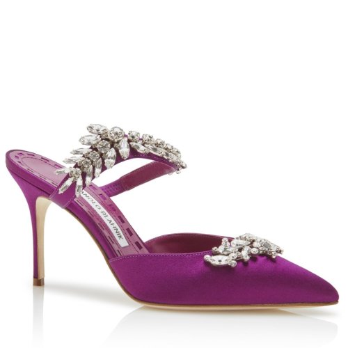 Cheap Reps Manolo Blahnik Lurum Crystal 90mm Mules In Purple Satin