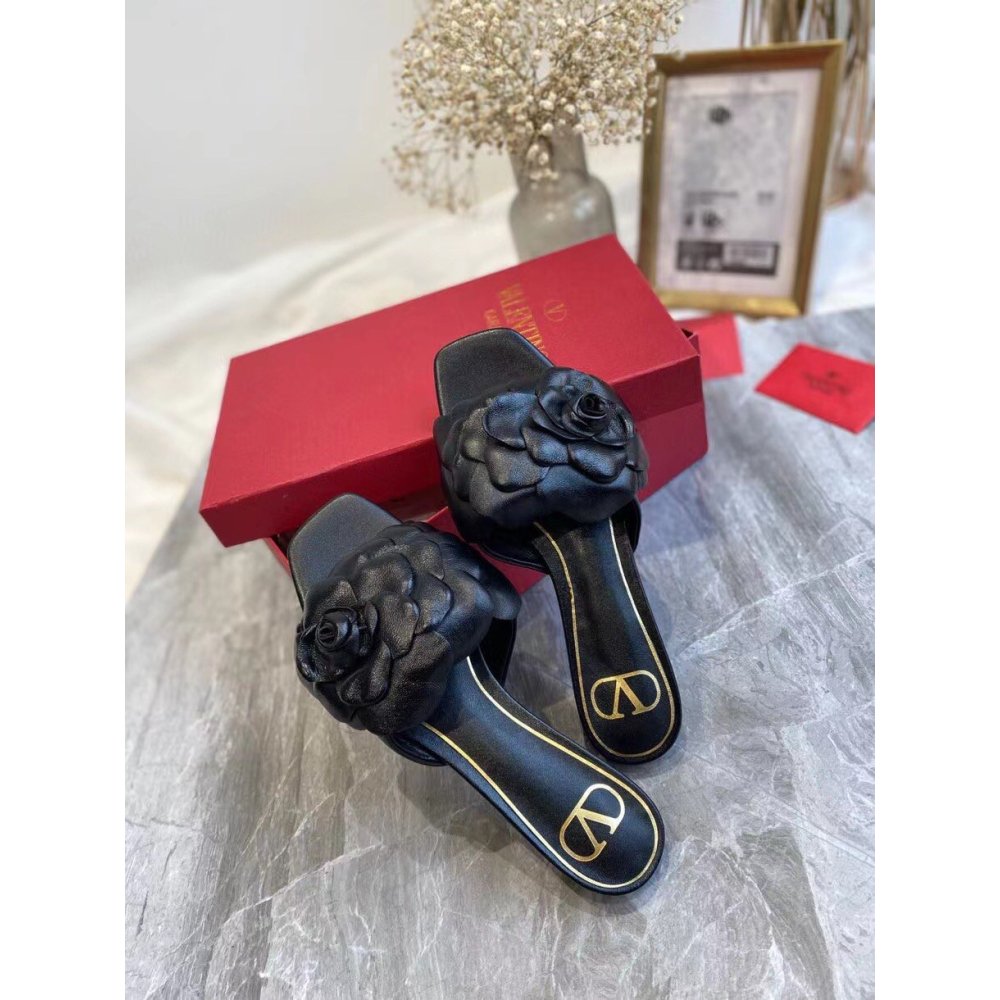 Cheap Reps Valentino Atelier Shoes 03 Rose Edition Slides Sandals Black