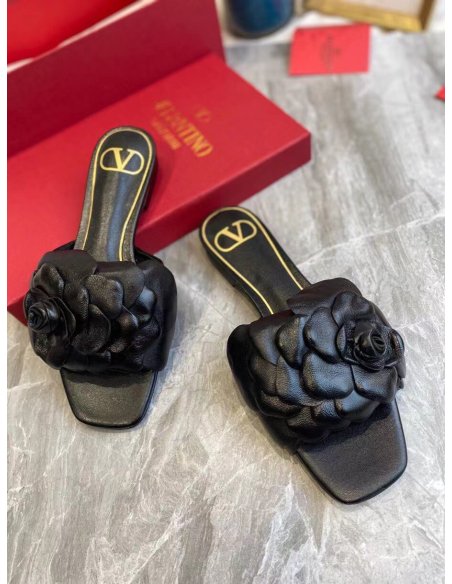 Cheap Reps Valentino Atelier Shoes 03 Rose Edition Slides Sandals Black