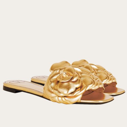 Cheap Reps Valentino Atelier Shoes 03 Rose Edition Slides Sandals Gold