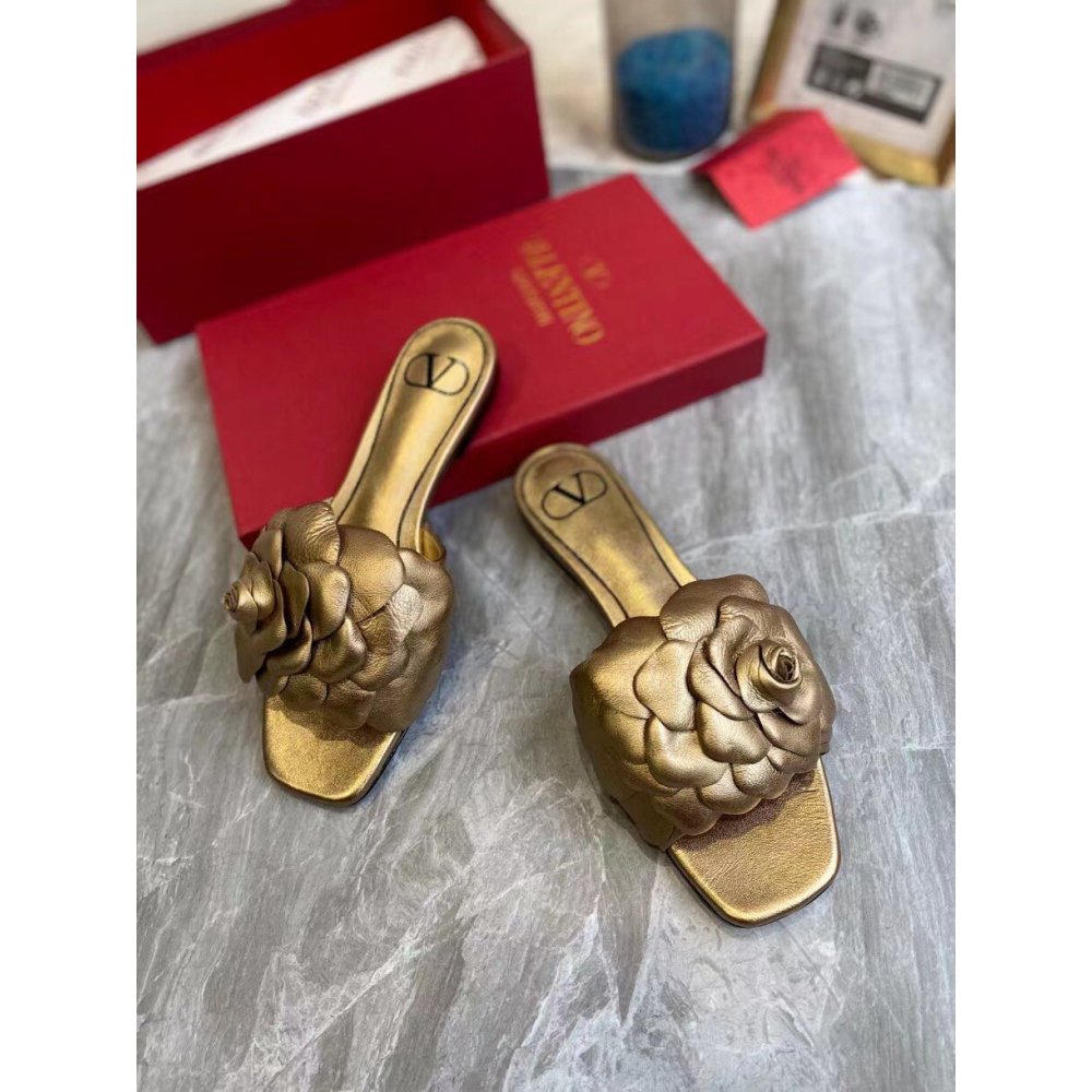 Cheap Reps Valentino Atelier Shoes 03 Rose Edition Slides Sandals Gold