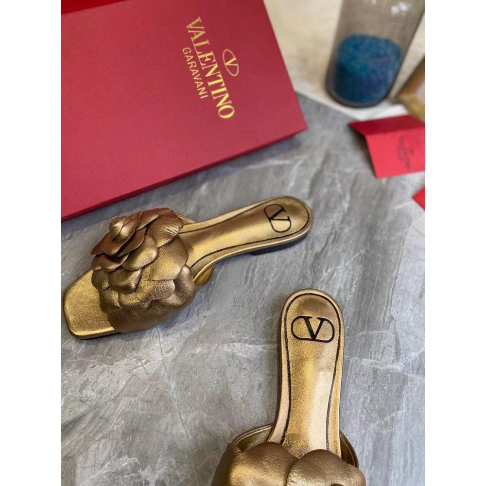 Cheap Reps Valentino Atelier Shoes 03 Rose Edition Slides Sandals Gold