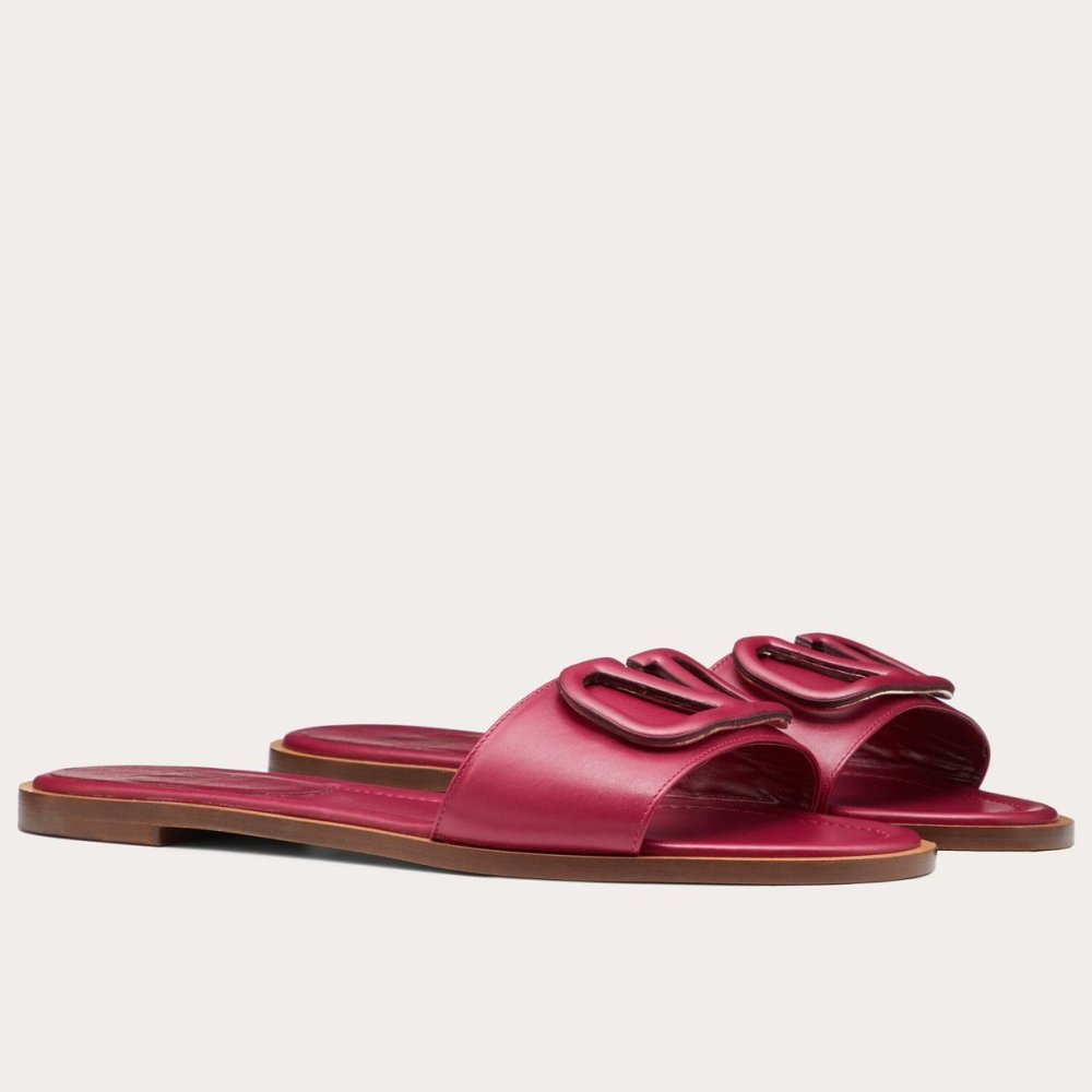 Cheap Reps Valentino VLogo Signature Flat Slides In Red Calfskin